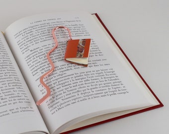 Hand-bound bookmark Baby-Book in orange leather, tiny diary B-10, lovely bookmark in leather, mini diary in leather, baby notebook leather