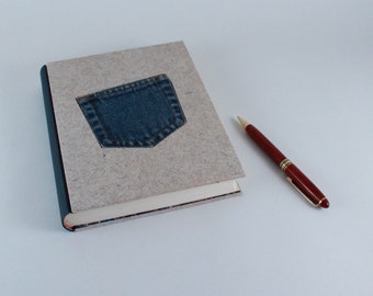 Signature book with jeans pocket , Guest Book for : wedding, retirement, commemorative, souvenir, funeral,  opening journal, stories...