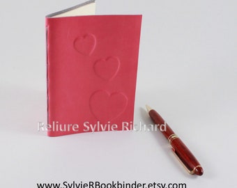 Gum-Pink  little Hearts Leather Notebook – small personal diary – tiny travel notebook –soft bookbinding decorated with little hearts