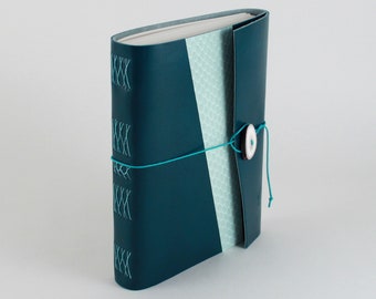 Turquoise writing journal in leather-B6, guest book for wedding, guest book for exhibition, soft notebook for :  poems, stories ...