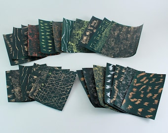 Green and gold paper sheets,  pieces of decorated paper for : scrapbooking,  bookbinding, paper for crafting, cutting, and collage.