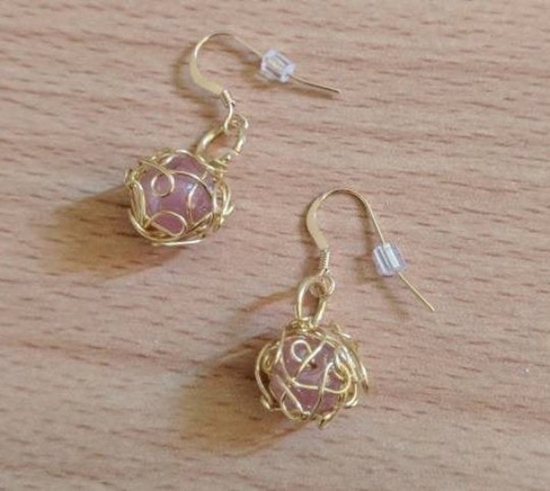 Handmade Ball Earrings Pearl Wire Wrapped Earrings Made with Brown Pearls and Gold Plated Artistic Wire Gift for Her
