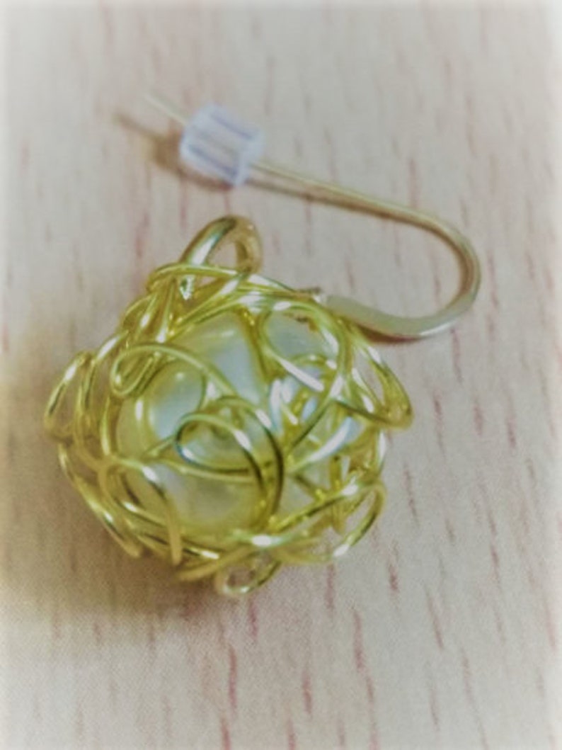 Handmade Ball Earrings Pearl Wire Wrapped Earrings Made with Brown Pearls and Gold Plated Artistic Wire Gift for Her