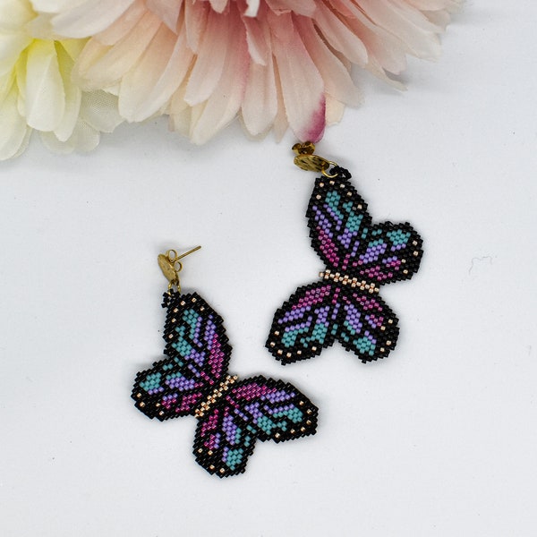 Beaded Butterfly Earrings for Women, Beaded Earrings Dangle, Miyuki Bead Earrings for Her, Christmas Gift for Girls, Big Earrings