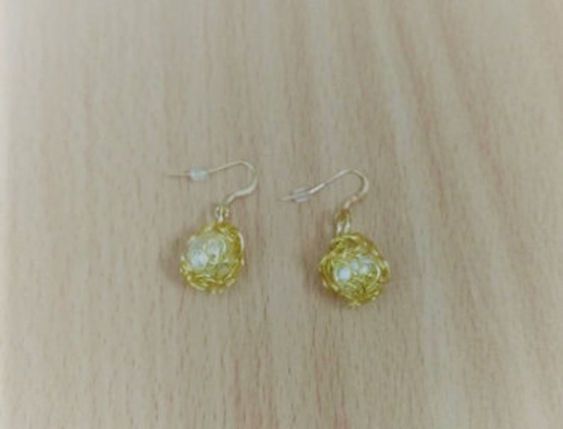 Handmade Ball Earrings Pearl Wire Wrapped Earrings Made with Brown Pearls and Gold Plated Artistic Wire Gift for Her