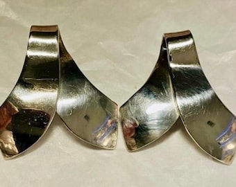 925 Silver Taxco Ribbon Earrings Modernist Artist Alicia Made in Mexico VINTAGE