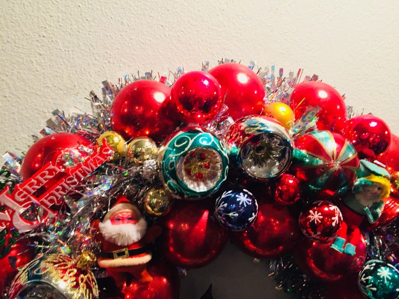 Vintage 20 tinsel Christmas Wreath hand decorated with Etsy