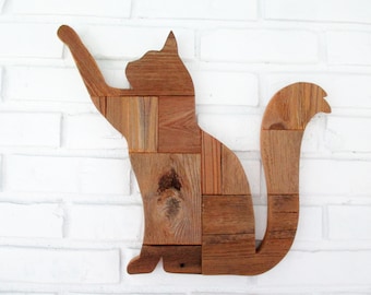 Cat Rustic Wood Cat Sign Reclaimed Wood Kitten Wall Art #7502