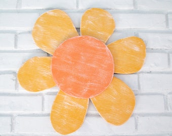 Yellow and Orange Daisy Wood Flower Sign Outdoor Patio Sunflower Wall Hanging #5602