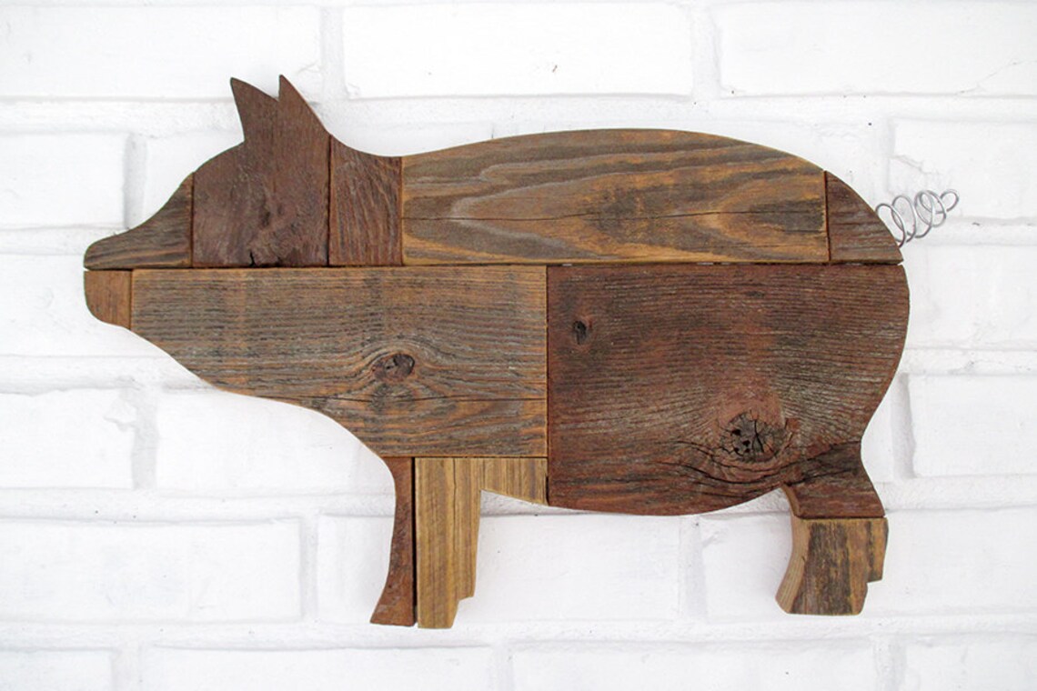 Rustic Wooden Pig Sign Wall Decor Reclaimed Wood Pig Country Etsy