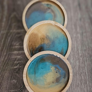 Handcrafted Blue, Gold & Brown Resin Coasters – Set of 3