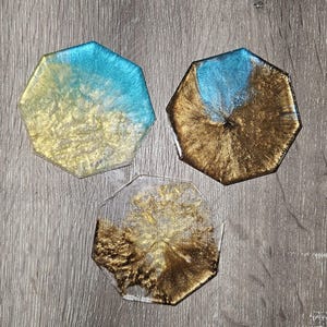 Handcrafted Blue, Gold & Brown Resin Coasters – Set of 3