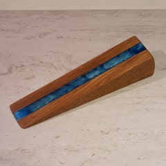Handmade, Oak and blue resin door stop wedge 2.