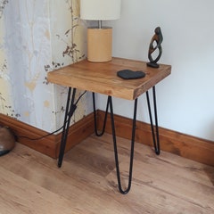 Homemade end-table from reclaimed wood. Oak wax finish.