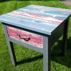 Handmade side table with a single drawer.