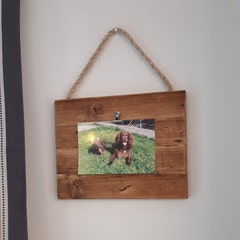Farmhouse style photo frame or holder in oak stain. 