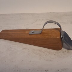Handmade, elegant wood door stop wedge with vintage teaspoon handle 1.