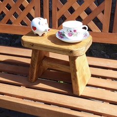 Handmade wooden step stool, milking stool, child's stool, chunky, rustic. Oak wax finish.