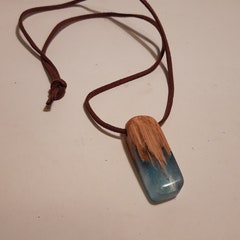 Secret or Hidden Wood - Oak and Resin Pendant with Metallic Blue Swirl.