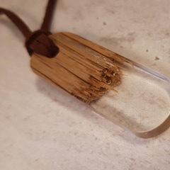 Handmade, secret wood oak and clear resin pendant number 5.