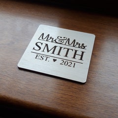Custom coaster for wedding or anniversary. Mr and Mrs, established.
