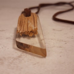 Handmade, secret wood oak and clear resin pendant number 6.