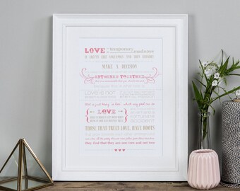 Love Is A Temporary Madness Quote Print - Captain Corelli's Mandolin - Love Poem - Love Gifts - Wall Art - Various Colours Available