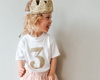 Glitter nummer kinderleeftijd verjaardag T-shirt