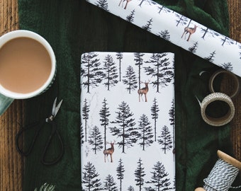 Stag Christmas Wrapping Paper - Christmas Gift Wrap - Rustic Christmas Wrap - Watercolour Christmas Gift Wrap - Luxury Xmas Wrapping Paper