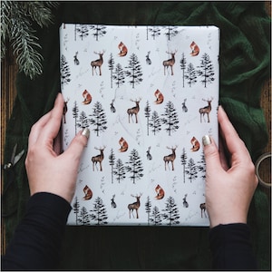 Woodland Animals Christmas Wrapping Paper - Christmas Gift Wrap - Rustic Christmas Wrap - Watercolour Christmas Gift Wrap - Fox Stag & Hare