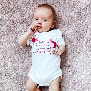 First Father&#39;s Day Gift - Personalised Sun, Moon and Stars Babygrow - Gift for Mummy or Daddy&#39;s Birthday