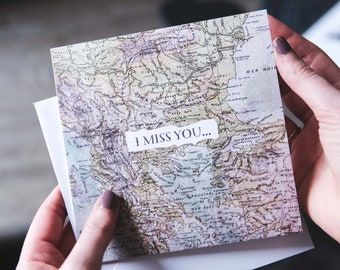 I Miss You Map Card: Long Distance Friendship Card
