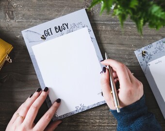 Bumblebee A5 Notepad: Watercolor Floral To-Do List