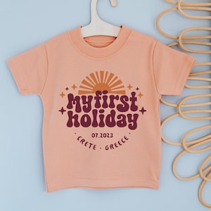 First Holiday T-Shirt for Kids - Personalised Children’s Holiday Shirt - Baby’s 1st Vacation Tee