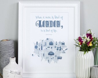 London Print - London Gift - London Quote - London Illustration - London Art Poster - London Map Print - London Poster - London Landmarks