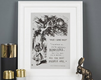 Alice in Wonderland Print: Pewter Foil Art - "Have I Gone Mad?"
