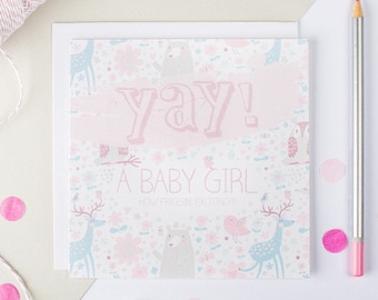 Baby Girl Card - Pregnancy Cards - How Friggin Exciting!!! - Congratulations Baby Card - Pregnancy Congratulations Card - New Baby Girl