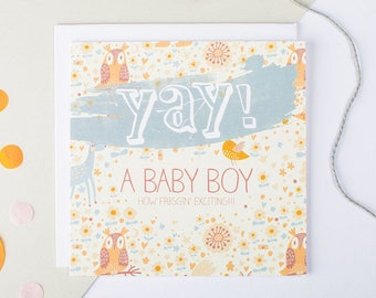 New Baby Boy Card - How Friggin Exciting! - Funny New Baby Card - Baby Boy Gift - Congratulations Baby Boy - Its A Boy Card - Expecting Card