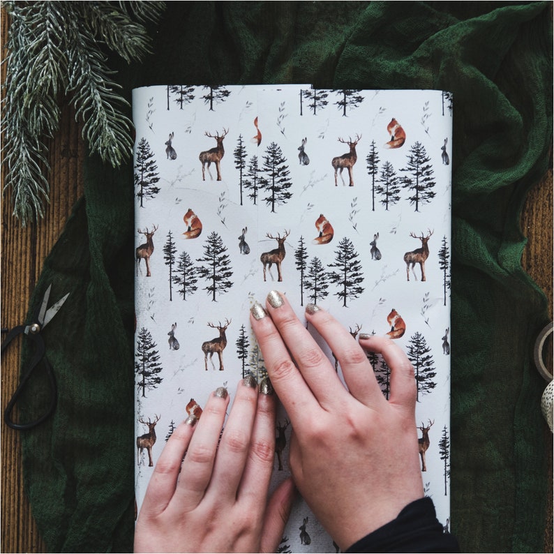 Woodland Christmas Wrapping Paper Set Christmas Gift Wrap - Etsy Australia