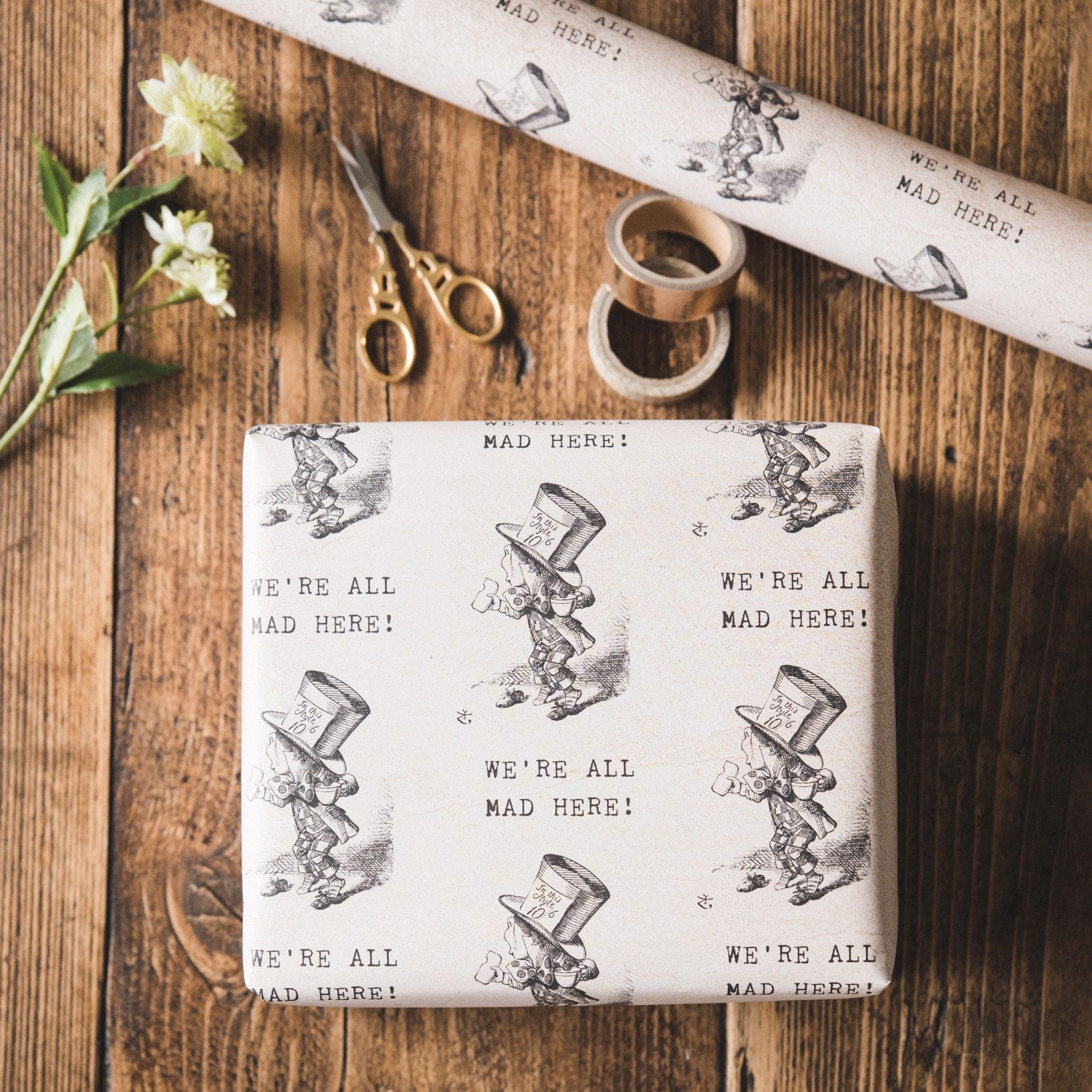 Alice in Wonderland Wrapping Paper SheetsThe Mad Hatter White