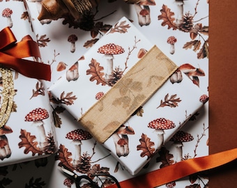 Woodland Mushroom Christmas Wrapping Paper – Rustic Toadstool Gift Wrap