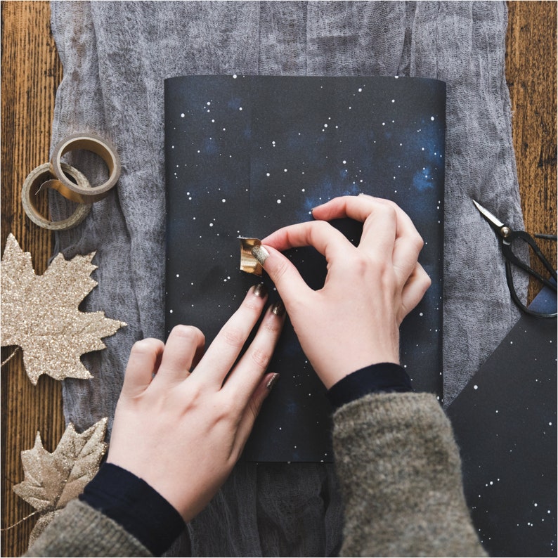 Night Sky Christmas Wrapping Paper - Christmas Gift Wrap - Celestial Christmas Wrap - Watercolour Gift Wrap - Luxury Galaxy Wrapping Paper 