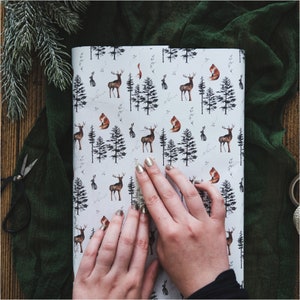 Woodland Animals Christmas Wrapping Paper Christmas Gift Wrap Rustic Christmas Wrap Watercolour Christmas Gift Wrap Fox Stag & Hare image 3