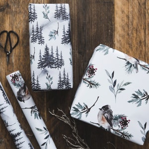 Christmas Gift Wrapping Paper Set - Watercolour Forest and Robin Gift Wrap Set