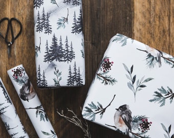 Christmas Wrapping Paper Set - Watercolour Forest and Robin Gift Wrap