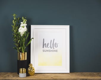 Hello Sunshine Print: Yellow Watercolor Nursery Art (A4)