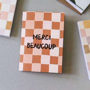 Thank you card - Bold Chequered Design with "Merci Beaucoup" Message, Unique French Appreciation Card for Gratitude & Special Occasions