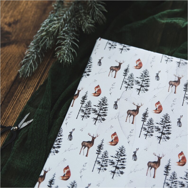 Woodland Animals Christmas Wrapping Paper Christmas Gift Wrap Rustic Christmas Wrap Watercolour Christmas Gift Wrap Fox Stag & Hare image 9