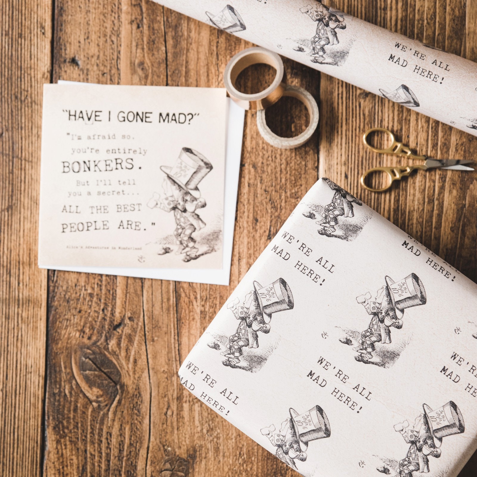 Alice in Wonderland Wrapping Paper We're All Mad Here Gift Wrap