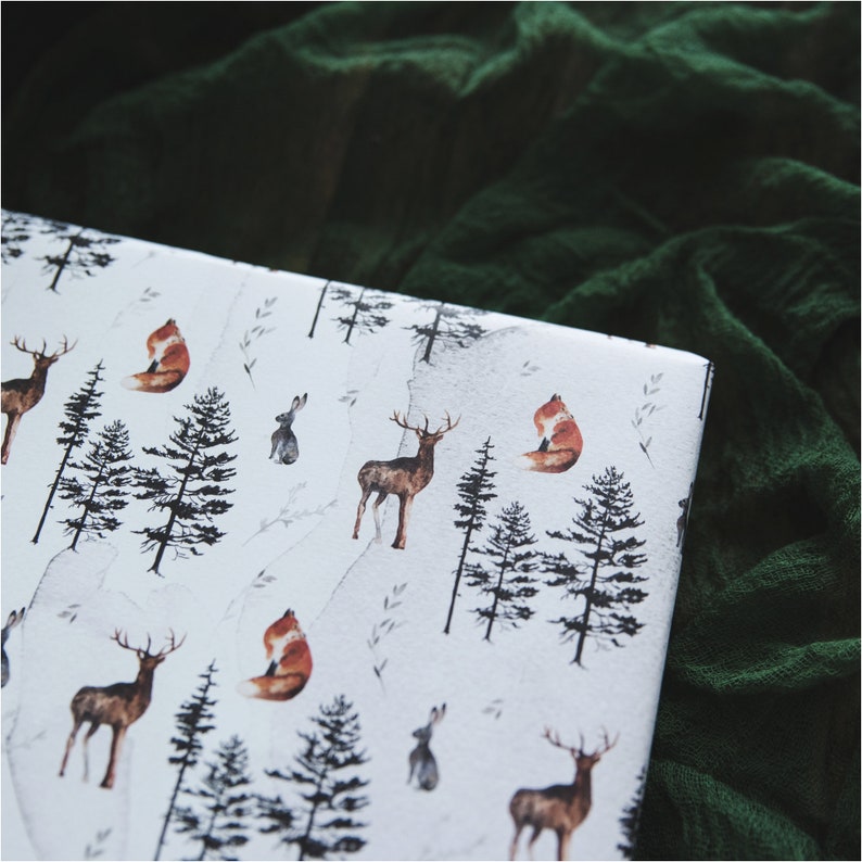 Woodland Animals Christmas Wrapping Paper Christmas Gift Wrap Rustic Christmas Wrap Watercolour Christmas Gift Wrap Fox Stag & Hare image 10